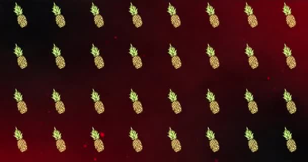 Animation Mehrerer Ananas Auf Rotem Hintergrund Natur Muster Farbe Und — Stockvideo