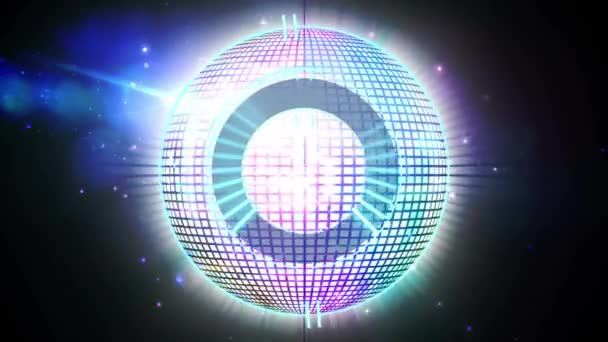 回転ミラーボールの上にロードサークルのアニメーション 大晦日のパーティーやお祝いのコンセプトデジタルで生成されたビデオ — ストック動画