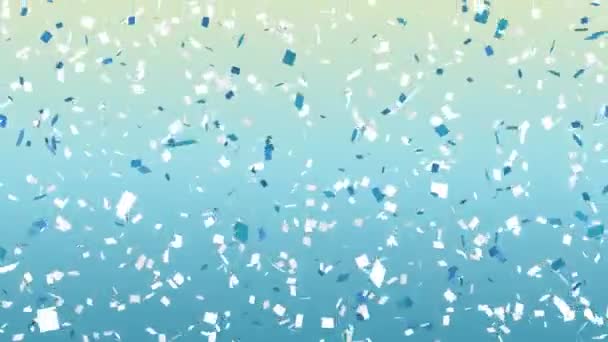コンフェッティのアニメーションはグラデーションの青の背景に落ちます パーティーやお祝いのコンセプトをデジタルで — ストック動画