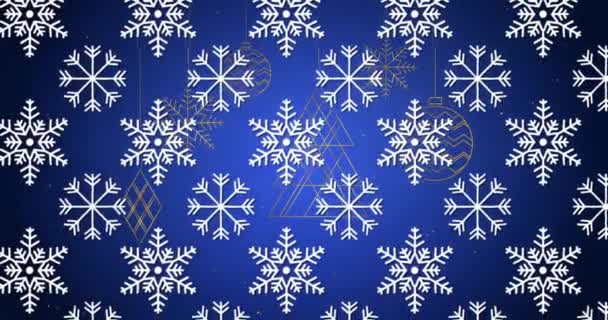 Kar Taneleri Mavi Arka Planda Noel Süslemelerine Karşı Kusursuz Desenli — Stok video