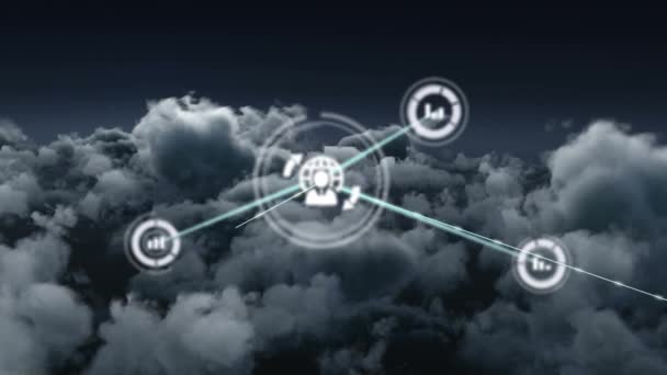 Animação Redes Conexões Com Ícones Sobre Céu Conexões Globais Processamento — Vídeo de Stock
