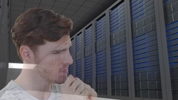 Animação Homem Negócios Preocupado Servidores Computador Conceito Global Negócios Conexões — Vídeo de Stock