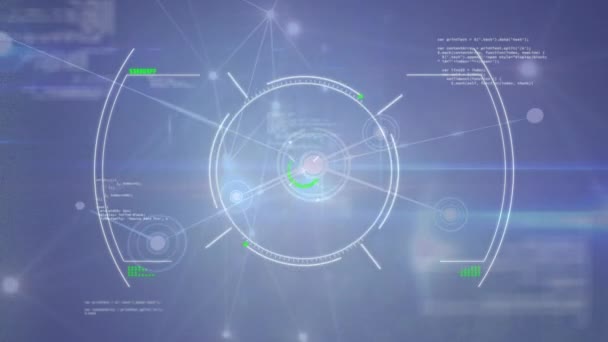 动态目标动画和深蓝色背景下的数据处理 全球网络 连接和数字接口概念数字生成的视频 — 图库视频影像