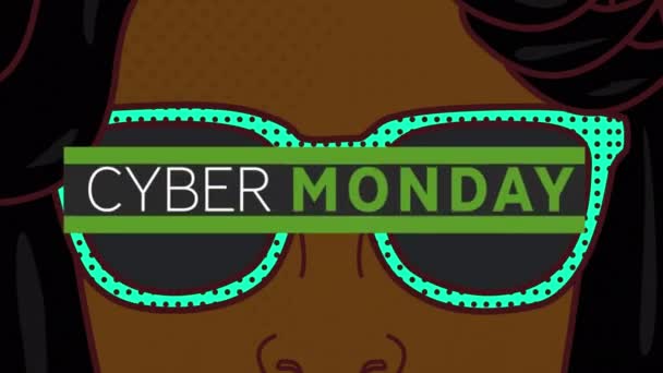 Animation Cyber Monday Κείμενο Πάνω Ρετρό Πρόσωπο Κινουμένων Σχεδίων Γυαλιά — Αρχείο Βίντεο