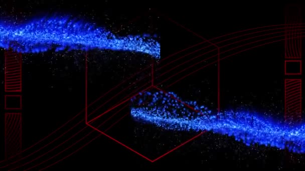 Анимация Синей Волны Белом Красном Геометрическом Фоне Технология Цифрового Интерфейса — стоковое видео