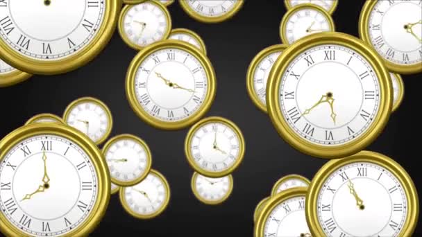 Animação Texto Finis Sobre Relógio Múltiplo Movendo Rápido Conceito Tempo — Vídeo de Stock