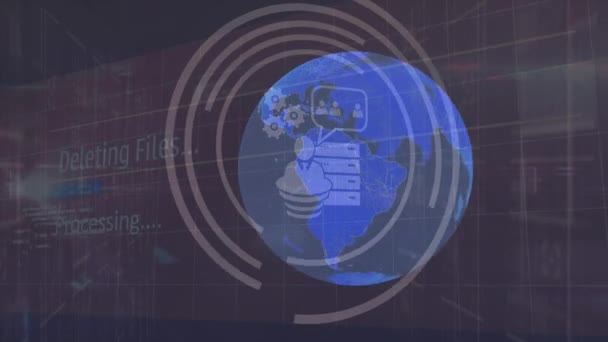 세계에 아이콘 데이터 처리의 네트워크 애니메이션 글로벌 네트워크 데이터 디지털 — 비디오