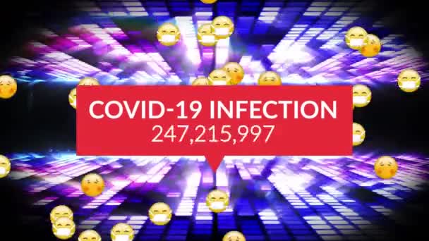Animation Emoticons Face Masks Increasing Number Covid Infections Disco Lights — Stock Video