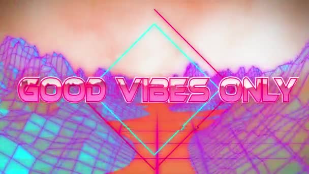 Animation Good Vibes Only Digital Abstract Space Mountains Computer Games — Stock Video