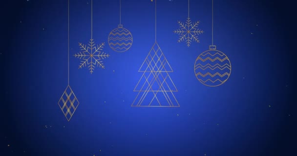 Animáció Baubles Felett Esik Fenyő Fák Kék Háttérrel Karácsony Hagyomány — Stock videók