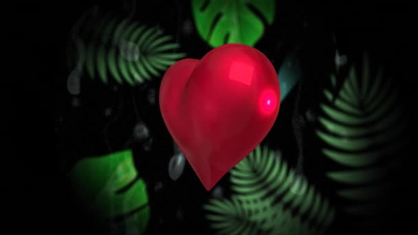 Animasi Balon Jantung Dan Daun Pada Latar Belakang Hitam Warna — Stok Video