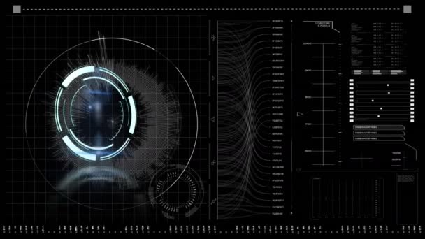 Animación Del Escaneo Del Alcance Procesamiento Datos Pantalla Conexiones Globales — Vídeo de stock