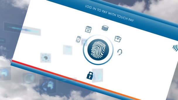 Анімація Сканування Областей Даних Через Екран Сенсорною Платою Піктограмою Wifi — стокове відео