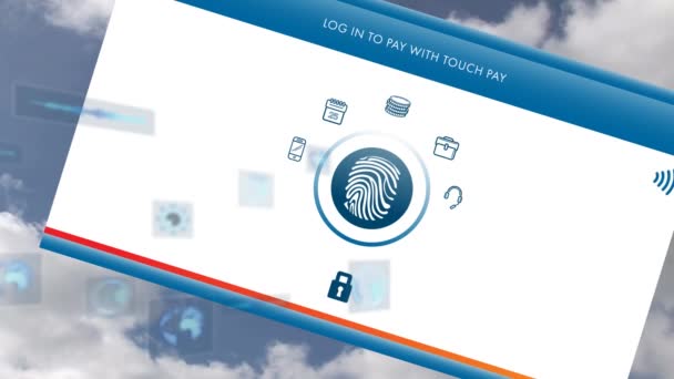 Animasi Pemindaian Scopes Dan Data Atas Layar Dengan Sentuhan Membayar — Stok Video