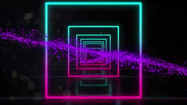 Animazione Quadrati Neon Brillantini Sfondo Nero Concetto Colore Movimento Cinematografia — Video Stock