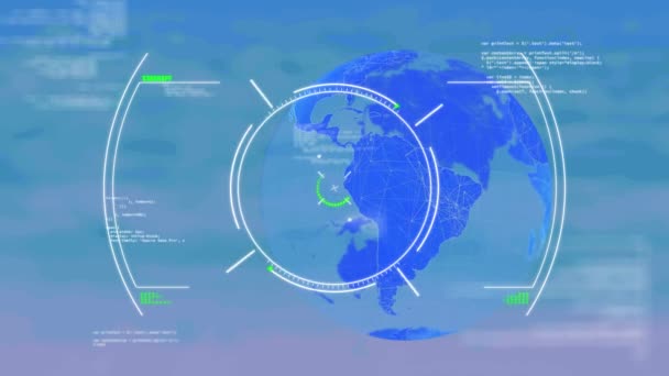 Animatie Van Aardbol Scan Scoping Verwerking Van Gegevens Wereldwijd Netwerk — Stockvideo