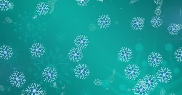 Animering Julbollar Över Snöflingor Blå Bakgrund Jul Tradition Och Firande — Stockvideo