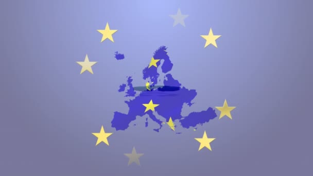 Κινούμενο Σχέδιο Της Σημαίας Της Ευρωπαϊκής Ένωσης Και Χάρτης Της — Αρχείο Βίντεο