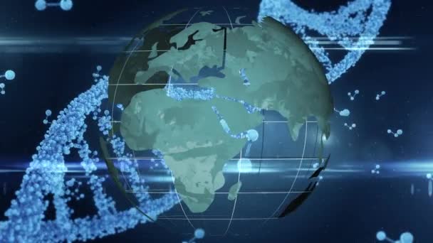 Анімація Обертання Ниток Молекул Всьому Світу Концепція Наукової Обробки Даних — стокове відео