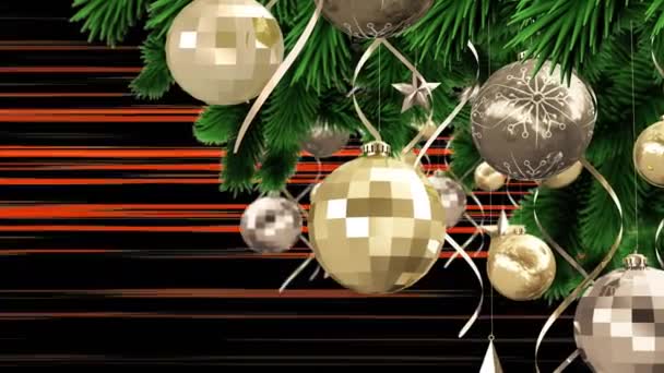 Décorations Bauble Sur Sapin Noël Contre Des Sentiers Lumière Orange — Video