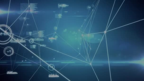 Cyfrowa Animacja Sieci Połączeń Przetwarzania Danych Niebieskim Tle Globalne Sieci — Wideo stockowe