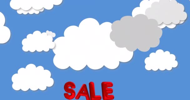 Animation Des Roten Verkaufstextes Über Wolken Und Blauem Hintergrund Shopping — Stockvideo