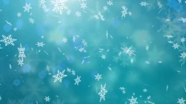 青い背景に雪片の落下のアニメーション クリスマス お祝いのコンセプトをデジタルで — ストック動画