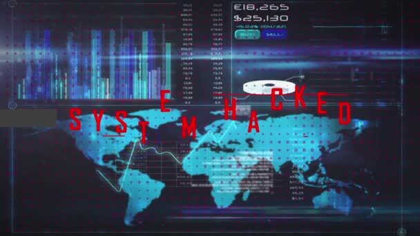 Animación Del Sistema Hackeado Texto Través Del Procesamiento Datos Delito — Vídeos de Stock