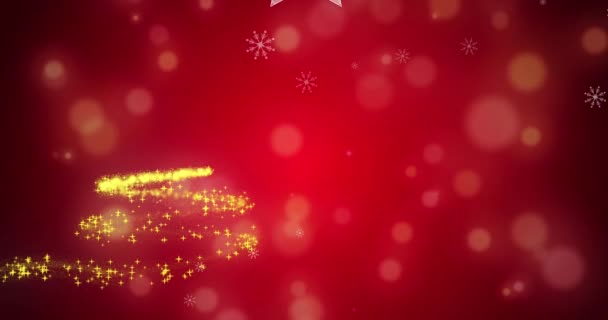 Animación Estrellas Brillantes Formando Árbol Navidad Sobre Adornos Sobre Fondo — Vídeos de Stock