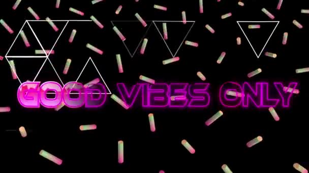 Animation Good Vibes Only Geometrical Shapes Colorful Rollers Black Background — Stock Video