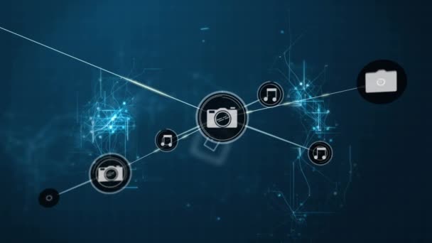 オンラインセキュリティ南京錠上のアイコンとの接続のネットワークのアニメーション 世界的なインターネットセキュリティ ビジネス データ処理 デジタルインターフェースの概念デジタル生成されたビデオ — ストック動画
