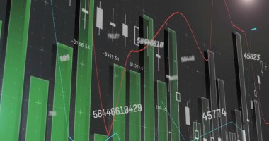 Finansal veri işleme resmi. küresel iş, finans, dijital arayüz ve bağlantılar konsepti dijital olarak oluşturulmuş görüntü.