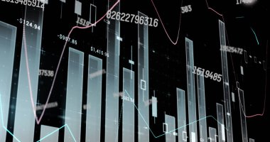 Finansal veri işleme resmi. küresel iş, finans, dijital arayüz ve bağlantılar konsepti dijital olarak oluşturulmuş görüntü.