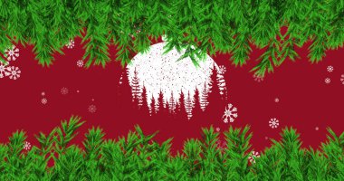 Yılbaşı şablonunda köknar ağacı dallarının resmi. Noel, gelenek ve kutlama konsepti dijital olarak oluşturuldu.