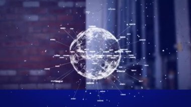 Veri işleme üzerinden küresel ve bağlantı ağının animasyonu. küresel ağ, bağlantılar, teknoloji, veri işleme ve dijital arayüz kavramı dijital olarak oluşturulmuş video.