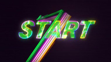 Parlak pembe harflerle başlayan metnin neon ışığı üzerine animasyonu. Video oyunu, dijital arayüz ve dijital olarak oluşturulmuş iletişim konsepti.