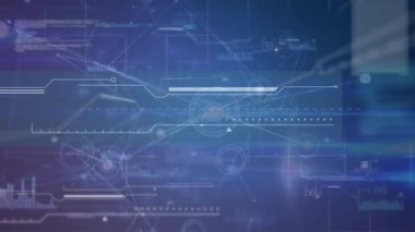 Koyu mavi arka planda bağlantı ağının ve veri işleme ağının animasyonu. küresel ağlar, bağlantılar ve dijital arayüz konsepti dijital olarak oluşturulmuş video.