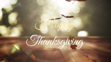 Çoklu akçaağaç yapraklarının ışık noktalarına düşüşüne dair mutlu şükran günü metinleri. Şükran Günü kutlaması ve tatil konsepti