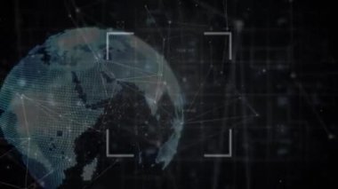 Dünya üzerinde çeşitli veri işleme animasyonları. küresel ağlar, bağlantılar, veri işleme ve dijital arayüz kavramı dijital olarak oluşturulmuş video.