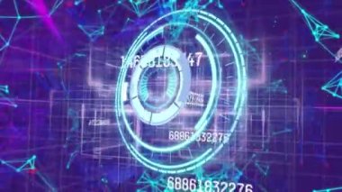 Bağlantılar ve veri işleme ağı üzerinden tarama alanının animasyonu. küresel bağlantılar, veri işleme ve dijital arayüz konsepti dijital olarak oluşturulmuş video.