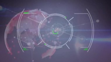 Koyu arkaplanda hareket eden hedef ve kürenin animasyonu. küresel ağlar, bağlantılar ve dijital arayüz konsepti dijital olarak oluşturulmuş video.