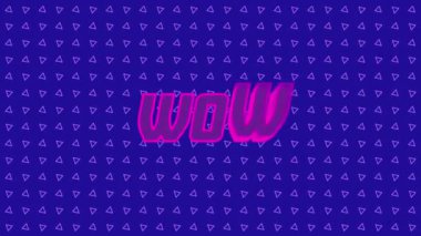 Mavi arkaplan üzerinde hareket eden şekiller üzerinde wow metin animasyonu. Sosyal medya ve iletişim arayüzü kavramı dijital olarak oluşturulmuş video.