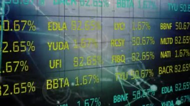 Borsa ekranındaki bağlantı ağının finansal verilerinin animasyonu. küresel ağlar, bağlantılar, finans ve dijital arayüz kavramı dijital olarak oluşturulmuş video.