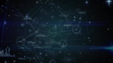 Bağlantılar ve veri işleme ağı üzerinden yıldızların canlandırılması. Noel, gelenek, kutlama ve küresel bağlantılar konsepti dijital olarak oluşturulmuş video.