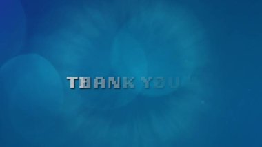 Mavi zemin üzerinde ışık lekeleri olan bir teşekkür animasyonu. oyun, teknoloji ve dijital arayüz kavramı dijital olarak oluşturuldu.