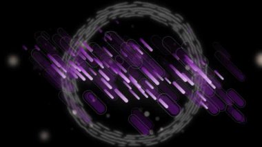 Siyah zemin üzerinde dönen daireler üzerinde mor şekillerin animasyonu. renk, hareket ve sinematografi kavramı dijital olarak oluşturulmuş video.
