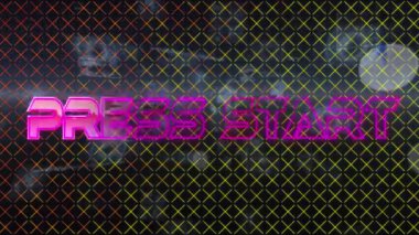 Basın animasyonu ekranlı dijital renkli soyut alanda başlıyor. bilgisayar, oyunlar ve teknoloji konsepti dijital olarak oluşturuldu.