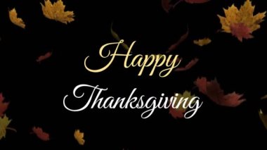 Çoklu akçaağaç yapraklarının üzerine düşen mutlu şükran günü metinleri. Şükran Günü kutlaması ve tatil konsepti