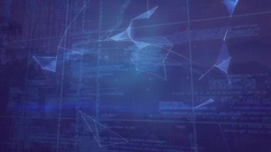 Mavi arka planda finansal veri işleme ve küresel animasyon. küresel iş, finans, bağlantılar ve dijital arayüz konsepti dijital olarak oluşturulmuş video.
