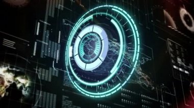 Siyah arkaplandaki veri işleme üzerinde dönen güvenli kilidin animasyonu. küresel hesaplama, veri işleme, bağlantılar ve dijital arayüz konsepti dijital olarak oluşturulmuş video.